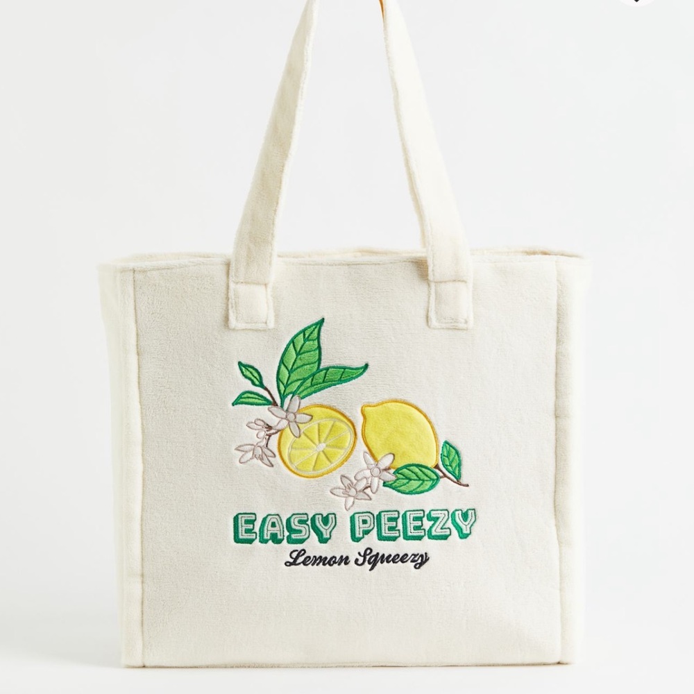 🍋 H & M Terry Shopper - NWT Cream/Lemons